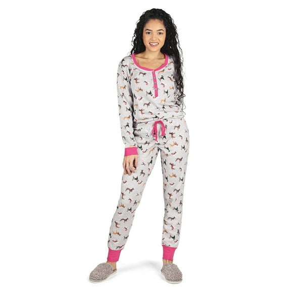 MeMoi Women's Henley Dog Cotton Blend Pajama Set - Womens - Female