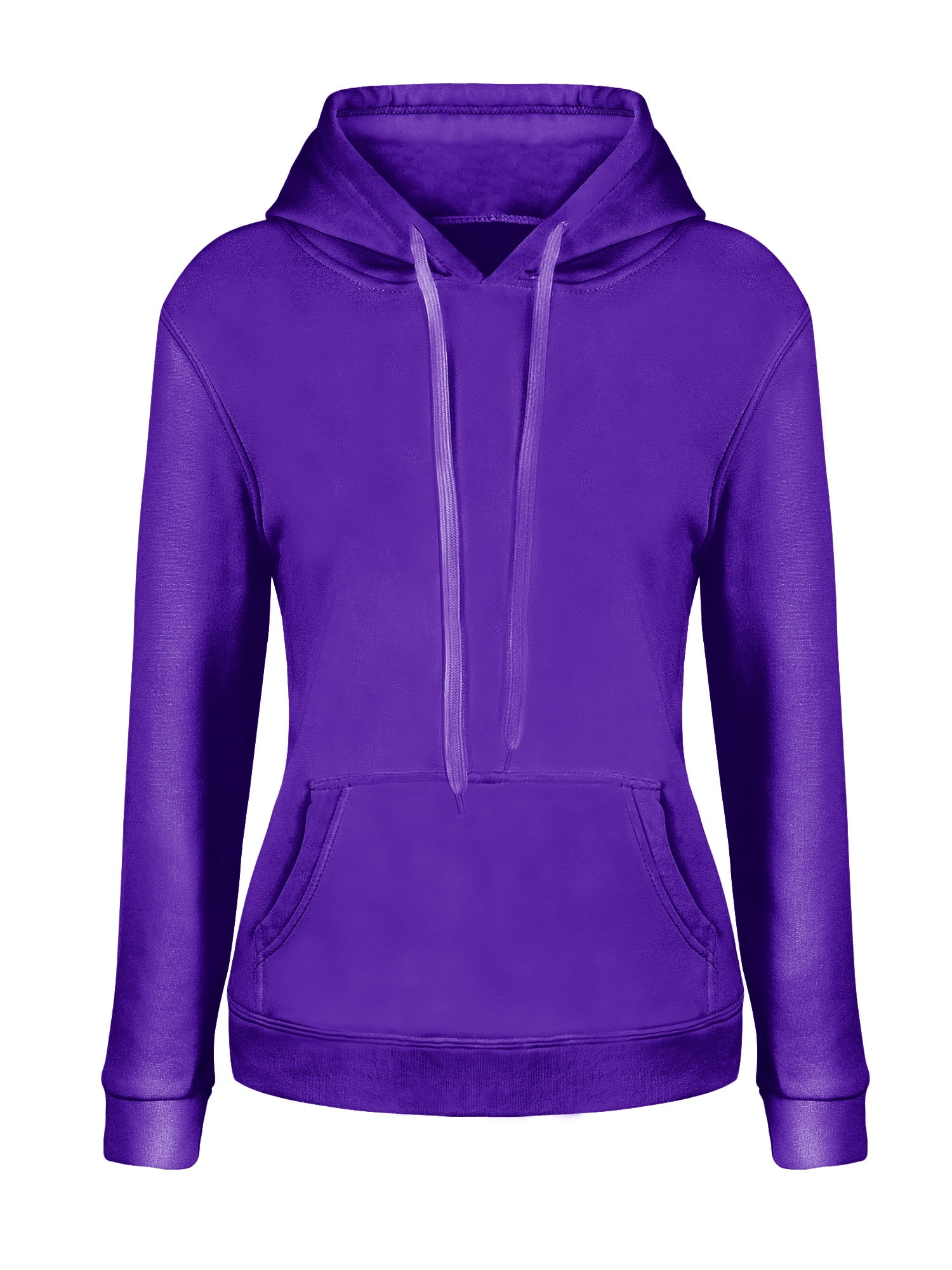 LUXUR Women Sweatshirt Pocket Hoodies Drawstring Hooded Tops Warm Pullover Solid Color Purple XL