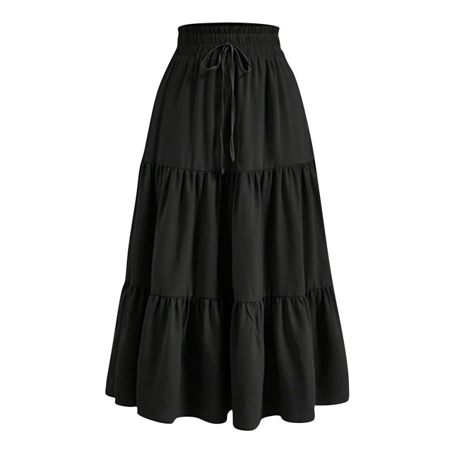 Jupe Longue Fluide pour Femme, Taille Haute Élastique, Rétro, Plissée, Ligne A, Évasée, Maxi, Tenues de Plage et de Vacances