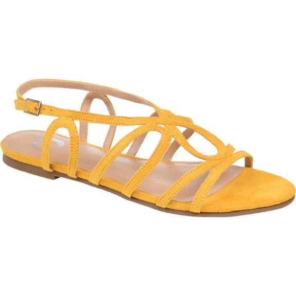 Women's Journee Collection Honey Flat Strappy Sandal Mustard Faux Suede 5.5 M