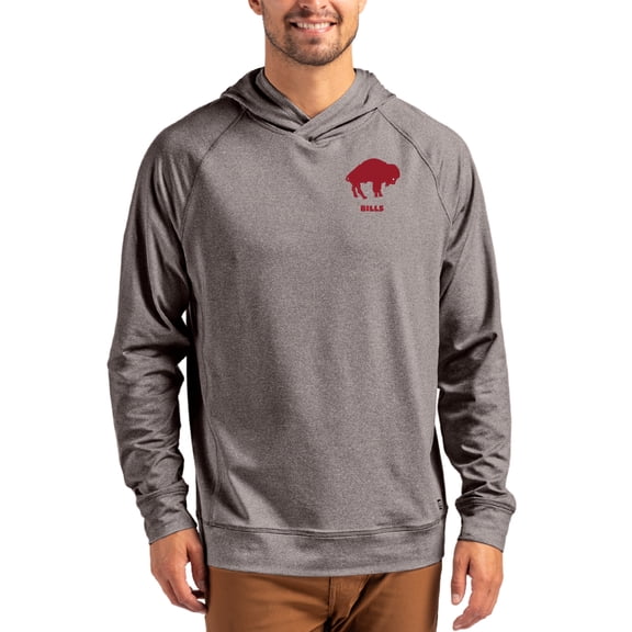 Men's Cutter & Buck Heather Gray Buffalo Bills Adapt Historic Knit Recycled Raglan Pullover Hoodie