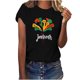 thumbnail image 1 of Tops de Manga Corta para las Mujeres de Ajuste Suelto, Día de la Independencia Negro Impreso, Cuello Redondo Suelto Superior, 1 of 4