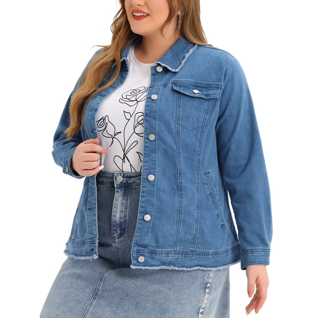 GRACE & GRANDEUR Women's Plus Size Button Down Chest Pocket Short Denim Jacket 4X Denim Blue