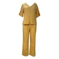 thumbnail image 3 of Women's Solid Color Sportswear Set - V-Neck Linen Cotton Blend for Spring/Summer, Multiple Colors Available, 3 of 3