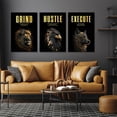 thumbnail image 5 of GUBIYU 3Pcs Black Hustle Motivational Wall Art Framed Canvas Modern Abstract Animals Poster Inspirational Wall Decor,Golden Lion Eagles Hustle Grind Execute Wall Art Painting for Office Home 12"x16", 5 of 6