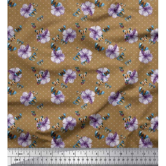 Soimoi Cotton Duck Fabric Dot,Butterfly & Floral Print Fabric by Yard 42 Inch Wide