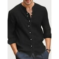 thumbnail image 2 of Men's Long Sleeve Shirts Band Collar Button Down Shirts Dress Shirts, 2 of 5