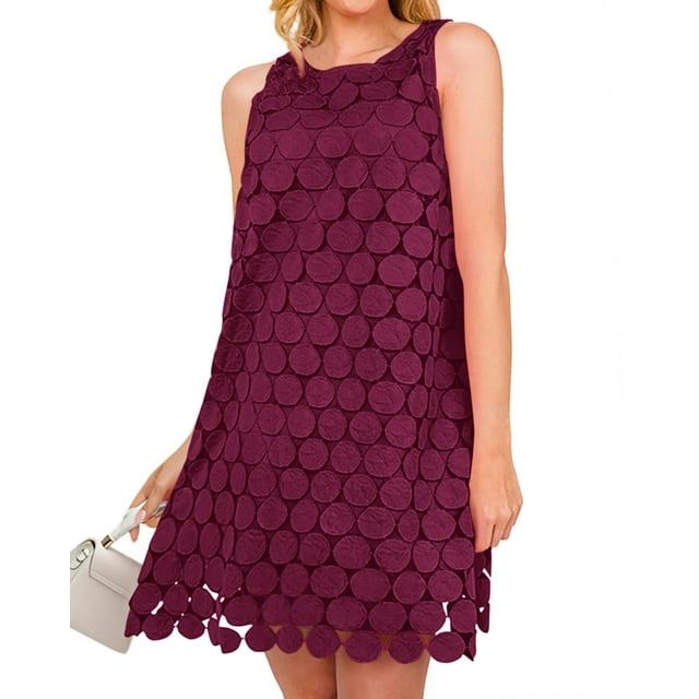 Vestido BTFBM para mujer, hueco, bordado en círculo, rojo vino