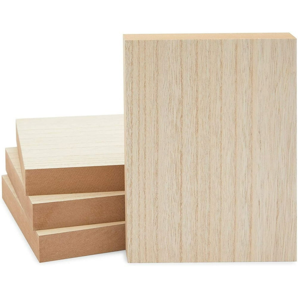 4 Pack Unfinished Wood Blocks Panel Boards for Crafts, Painting