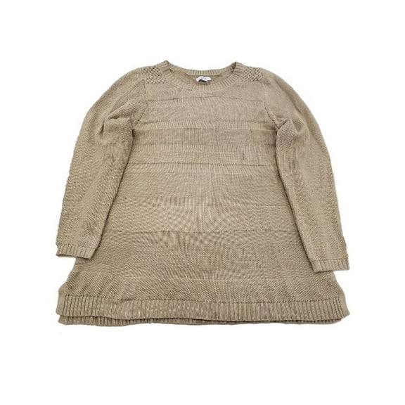 Womens Plus Tan Brown Horizontal Stripes Long Sleeve Knit Sweater Top Shirt 2X