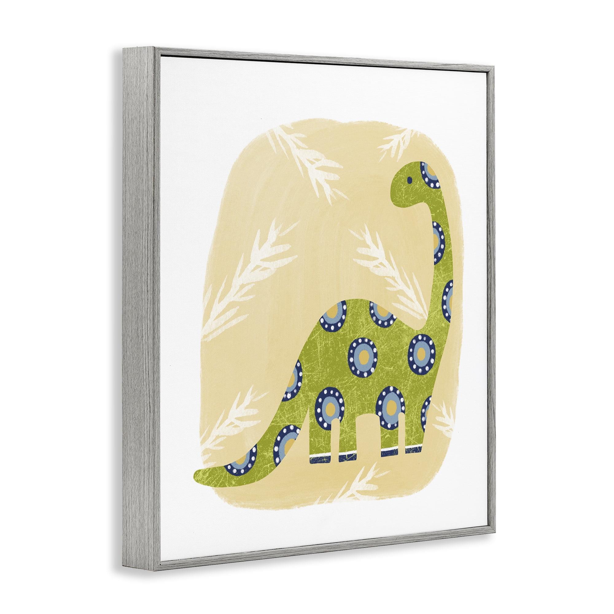 Stupell Industries Brontosaurus with Leaves Animals & Insects Painting Gray Framed Art Print Wall Art, 16 x 20