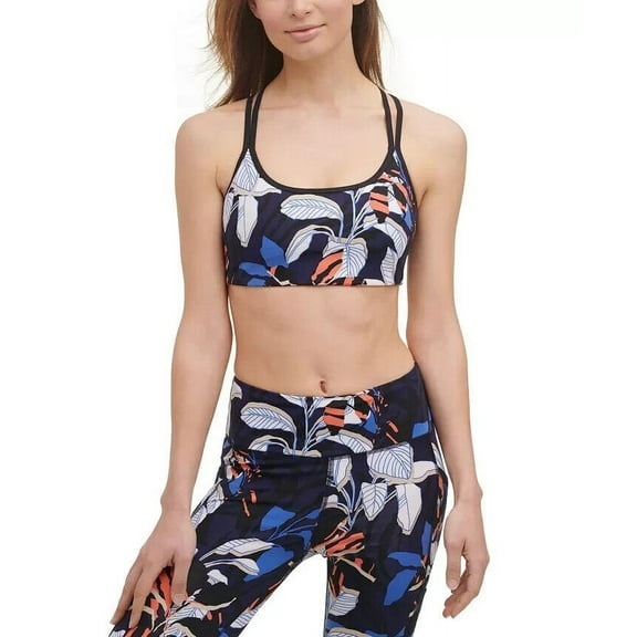 DKNY Sport Women's Printed Racerback Sports Bra Black Size Small