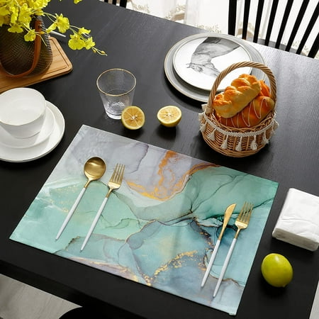 Placemats Set Of 4 Turquoise Marble Place Mats Waterproof Heat Resistant Table For Dining Kitchen Decor 13 X19 Canada Dining Table Kitchen Decor, Turquoise Round Table Mats