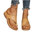 thumbnail image 4 of DeHolifer Sandals Women Leather Clip Toe Slip On Wedge Sandals Summer Beach Outdoor Dress Walking Sandals with Arch Support, 4 of 8