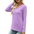 thumbnail image 5 of LWITHSZG Long Sleeve Henley Shirts for Women Fall Winter Fashion Solid V&nbsp;Neck Blouses Lightweight Pullover Sweatshirts Going Out Tops, 5 of 9