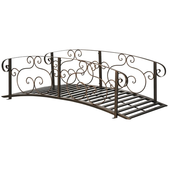 6' Bronze Garden Bridge with Safety Rails, Metal Arch Footbridge for Ponds, Creeks, and Backyard Landscaping