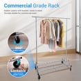 thumbnail image 4 of Baokaler 450 lbs Commercial GradeClothing Rack Heavy Duty Hanging Rack with Shelves Collapsible Clothes Racks on Wheels Rolling Garment Rack for Hanging Clothes Portable Adjustable, Chrome Finish, 4 of 9