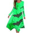 thumbnail image 2 of WXLWZYWL Womens Halloween Dress Shirt Womens Fall Dresses 2024 Long Sleeve Round Neck Casaul Dress Solid Color Loose Fit Midi Dress Shift Dress, 2 of 5