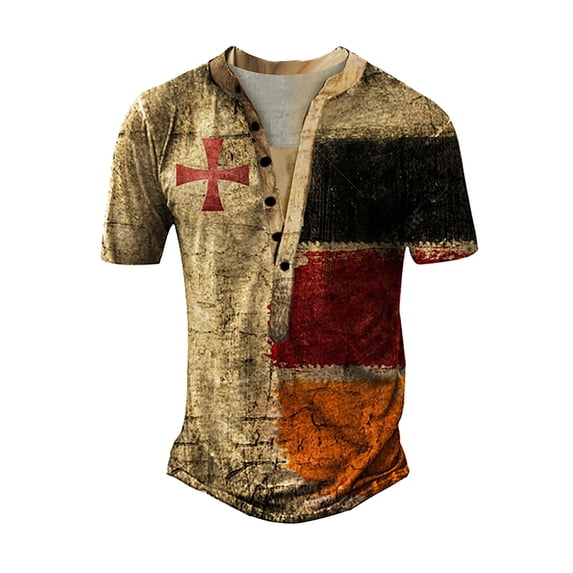 Niuer Mens Casual Buttons Blouse Men Loose Fit T Shirts Short Sleeve Work Vintage Retro T-shirt