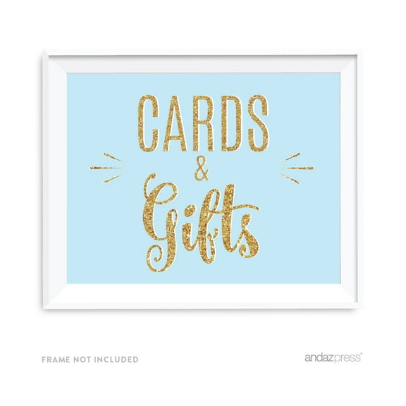 Signature Baby Blue, White, Gold Glittering Party, 8.5x11-inch Party Sign, Cards & Gifts