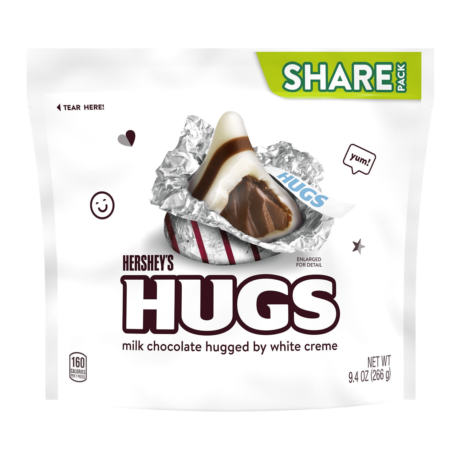 Hershey's Hugs Milk Chocolate and White Creme Candy Share Pack, 9.4 oz