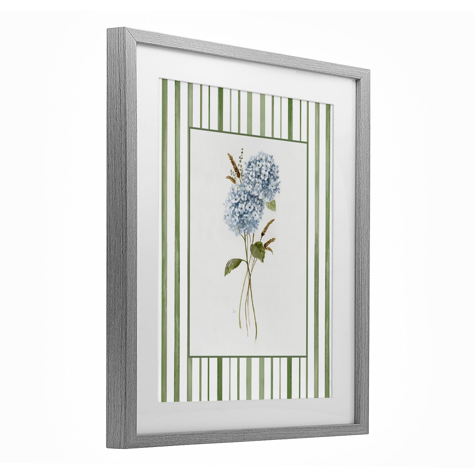 Stupell Industries Blue Hydrangea & Dried Wheat Gray Framed Print Under Glass, design by Nan