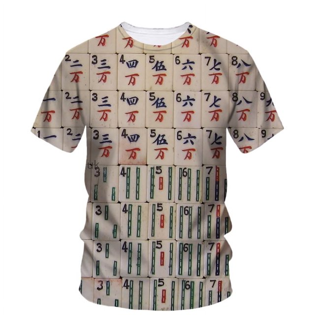 Nouveaux T-Shirts Graphiques ity mahjong pour Hommes Été Décontracté Amusant Imprimé Col Rond Manches Courtes