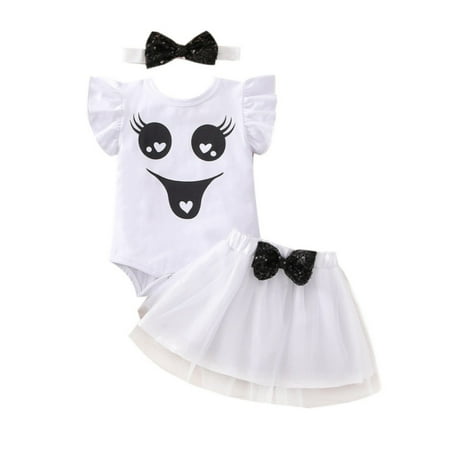

Xinhuaya 0-12M Newborn Baby Girl 3Pcs Smile Pumpkin Halloween Romper + Princess Tutu Tulle Skirt + Headband Set