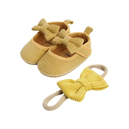 

Binpure Newborn Girl Flat Shoes Anti-Slip Bowknot Decor Shoes with Hairband