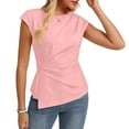 thumbnail image 4 of Womens 2026 Spring Short Sleeve Tops Dressy Casual Crew Neck Peplum Shirts Trendy Tunic Blouses with Knot Pink XL, 4 of 5
