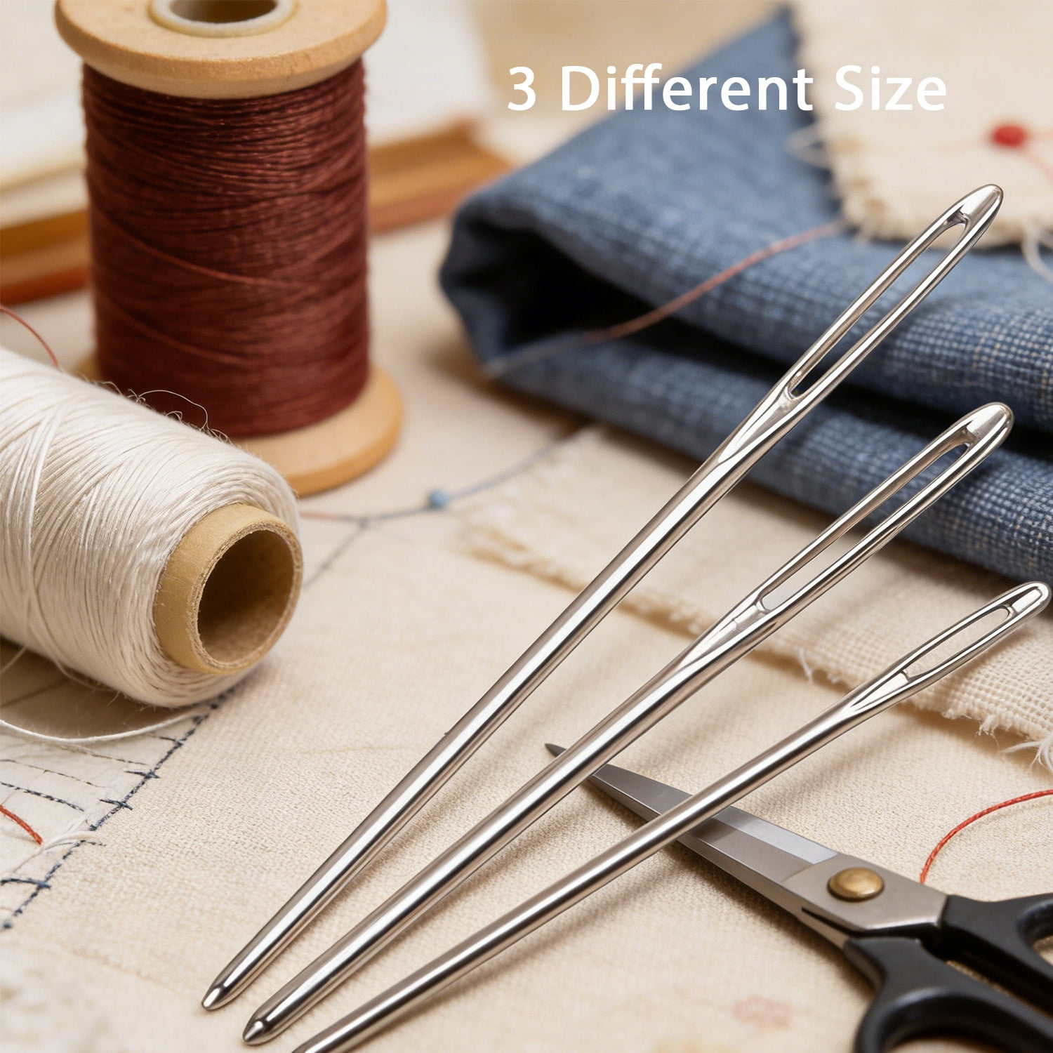 9 Pcs Large Eye Sewing Needles with Threader，Blunt Tip Tapestry Needles for Crochet, Knitting, Embroidery & Yarn Crafts, 3 Sizes (2.05, 2.36, 2.76 in)