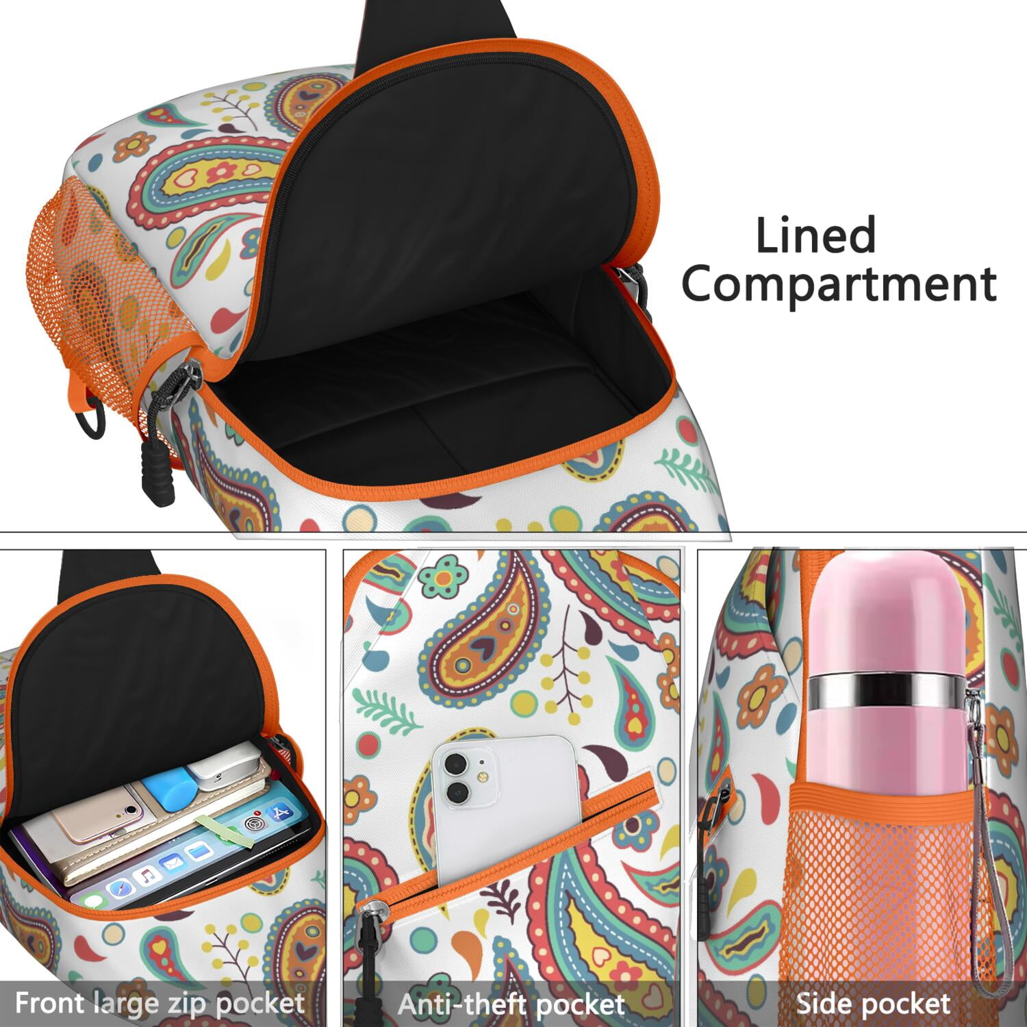 Abstract Ethnic Paisley Sling Bag - Decorative Tribal Chest Bag - Anti-Theft for Urban Commuters