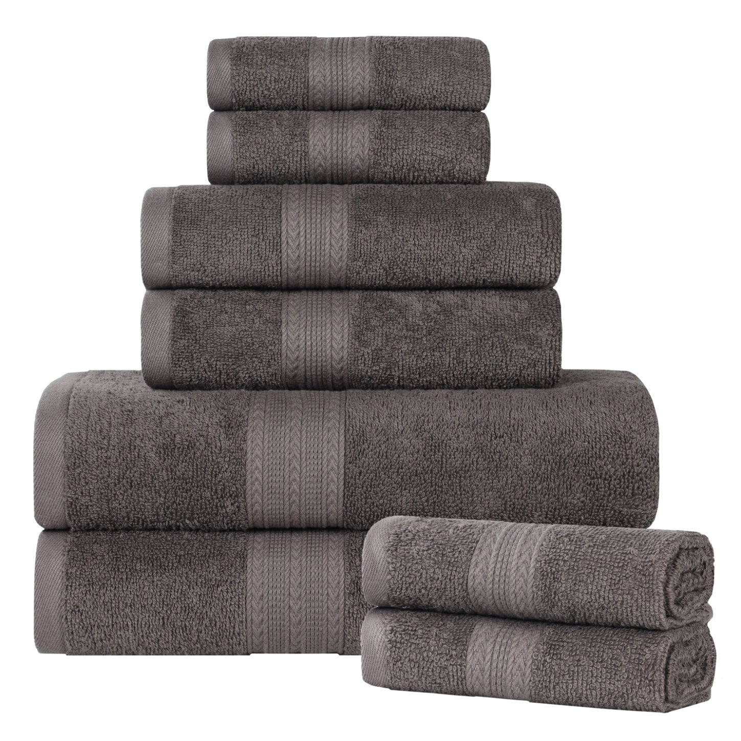 Superior Eco-Friendly Cotton 8-Piece Assorted Towel Set, Graphite