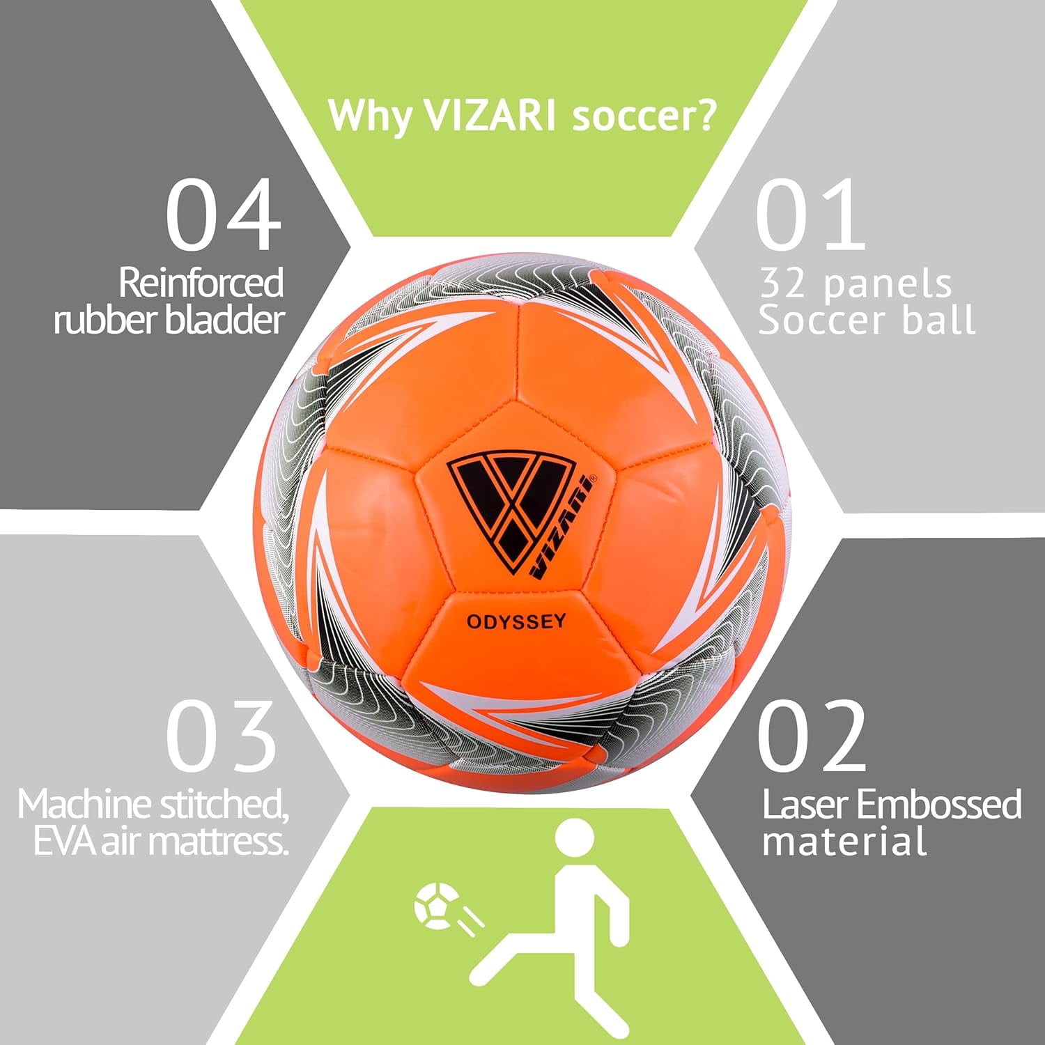 Vizari Odyssey Soccer Ball | Sizes 3, 4, 5 | Durable for Practice & Matches | Indoor & Outdoor Play - ORANGE, 4