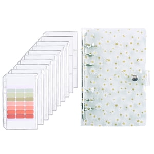 A6 Budget Envelope Binder Budget Planner Binder with Clear Sequin Cover 8 Zipper Pockets Card Pouch Double Pocket and Labels
