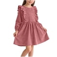 thumbnail image 2 of hengsof Robe Décontractée à Manches Longues et Col Rond pour Filles de 3 à 8 Ans, Robe de Jeu Quotidienne Douce de Couleur Unie, Style Simple et Confortable, 2 of 8
