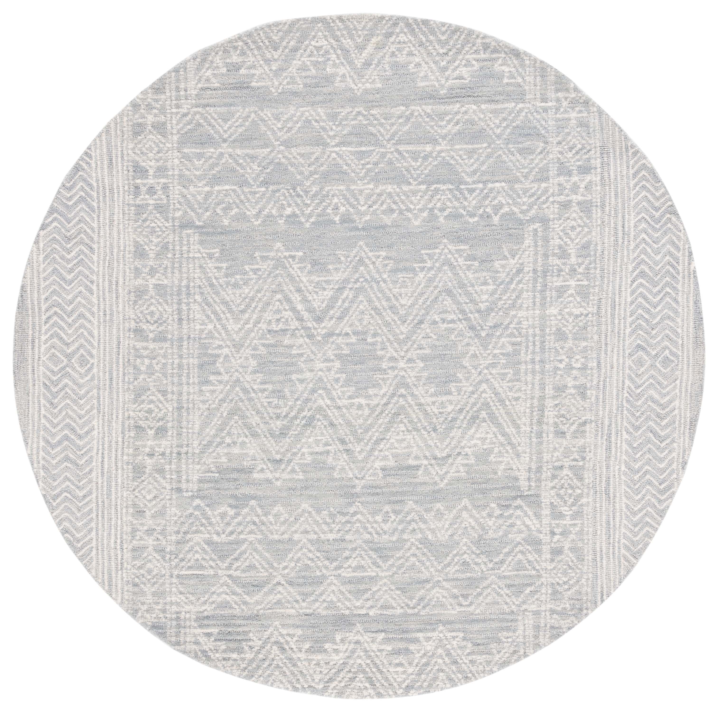 SAFAVIEH Abstract Henry Chevron Wool Area Rug, Light Blue/Ivory, 6' x 6' Round