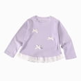 thumbnail image 6 of Child Girls Long Sleeve Shirts 18 24 Months 2T 3T 4T 5T 6T 7T 8T 9T 10T 11T 12T Girls Crewneck T-Shirt with Bow Decor and Ruffle Hem Tops For Girls Daily Wear, 6 of 7