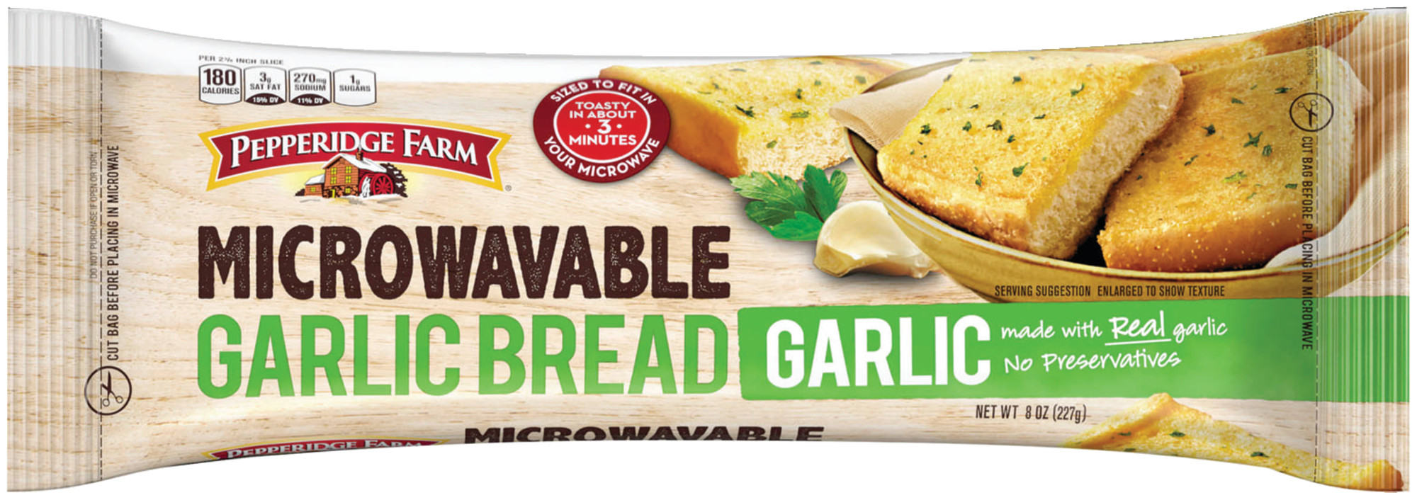 Pepperidge Farm Frozen Garlic Microwaveable Garlic Bread, 8 oz. Bag