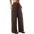 thumbnail image 3 of Women's Casual Loose Striped Wide-Leg Trousers, Elastic Waist with Drawstring, Comfy Flowy Pants for Work, Travel, and Daily Wear, Pull-On Stretchy Palazzo Pants, Soft Polyester, 3 of 9