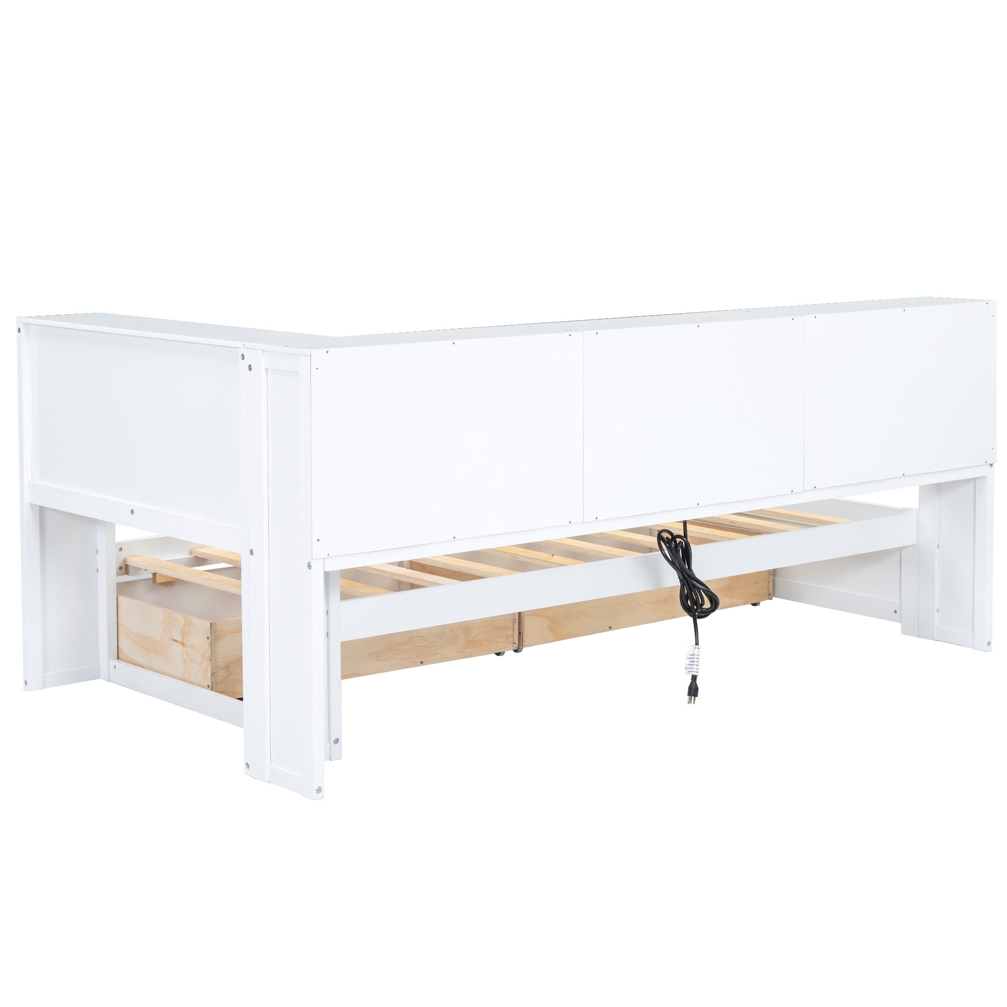 Euroco Modern Pine Wood Daybed with Drawers, Twin Bed with Storage Cabinet and Shelves, USB Charging Station for Kids Teens Bedroom, White