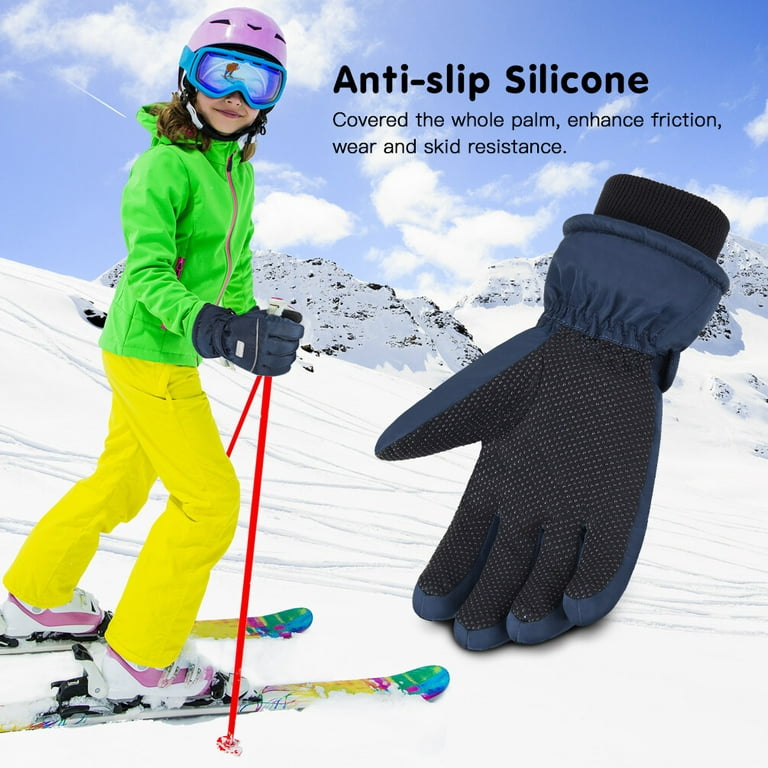 Vbiger Kids Ski Snow Gloves Boys Girls Warm Winter Gloves Kids Waterproof Windproof Thermal Fleece Anti Slip Mittens with Grip for Skiing Sledding