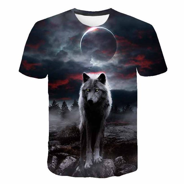 Camiseta de lobo Animal para niños, ropa de verano para niñas, camisetas de manga corta, ropa informal para niños, camisetas para adolescentes, camisetas de lobo 12M Gao Jinjia LED