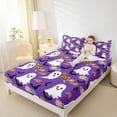 thumbnail image 4 of Feelyou Purple Gothic Haloween Queen Sheet Sets, Kawaii Cartoon Ghost Pumpkin Flat Sheet, Groovy Daisy Flower Queen Fitted Sheet, Breathable Home Decor, 4-Piece, 4 of 7