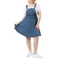 thumbnail image 2 of MODA NOVA Juniors' Plus Size Suspender Skirt Patch Pocket Side Button Denim Overall Dress, 2 of 7