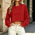 thumbnail image 2 of Asxite Women Fall Winter Tops Round Neck Long Sleeve Solid Ruffle Hem Loose Crop Shirts, 2 of 7