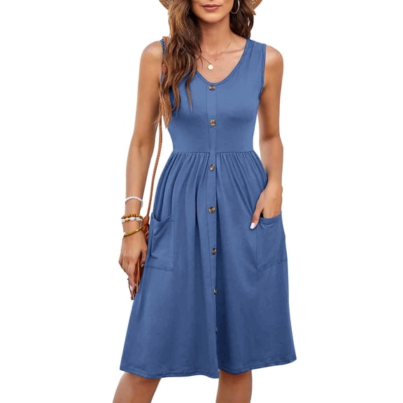 Kukoosong Women's Slim Fit V-Neck Sleeveless Midi Tank Dress for Casual Party Wedding Guest Cocktail Clubbing Dresses