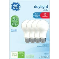 GE LED Light Bulbs, 75 Watt, Daylight, A19 Bulbs, Medium Base, Frosted Finish, 13yr, 4pk
