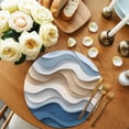thumbnail image 2 of Beige Blue Ombre Round 15 Inch Placemats Set of 2, Moire Abstract Artwork HeatResistant Non Slip Place Mats for Dining Table, Wipeable Braided Kitchen Table Mats for Housewarming, 2 of 9
