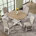 thumbnail image 2 of Retro 5-Piece Wooden Dining Table Set, Extendable Table with Butterfly Leaf & X-shaped Base and 4 Dining Chairs with Back Flared Legs & Button Tufting, Furniture Set for Kitchen Dining Room, Oak, 2 of 7